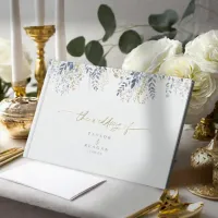 Sweet Floral Pattern Dusty Blue Gold ID1045 Guest Book