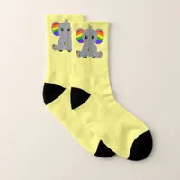 LGBTQ gay pride - cute elephant with rainbow flag Socks