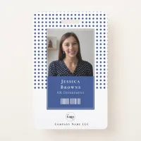 Modern Deep Blue Student Employee Photo QR Barcode Badge