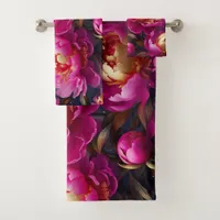 Gorgeous pink peonies with golden accents  bath towel set