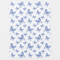 Pretty Blue Watercolor Butterfly Pattern Baby Blanket