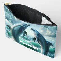 Monogram Blue Teal Dolphins Ocean | Accessory Pouch