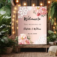 Wedding rose gold florals lace welcome sign