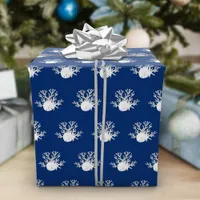 Coastal Christmas Navy Blue Starfish Sand Dollar Wrapping Paper