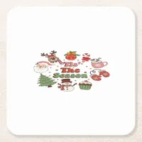 Tis The Season Christmas Acrylic Block Square Paper Coaster