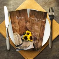 Cowboy Hat Sunflowers Barn Wood Wedding Menu