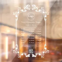 Elegant Vintage Company Logo QR code Opening Hours Window Cling