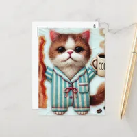 Cat with Coffee and Bacon Postcard