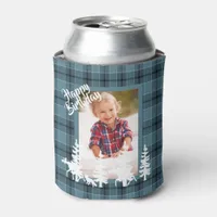 Lumberjack birthday blue plaid photo boy can cooler