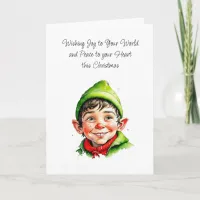 Cute Elfish Boy | Joy to your World Christmas Card