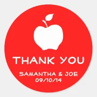 Red and White Apple Thank You Classic Round Sticker