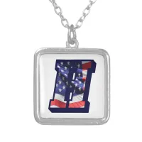 American Flag Letter H" Silver Plated Necklace