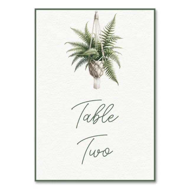 Fern: Boho Chic Botanical Greenery Plant Minimal Table Number