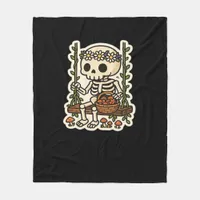 Cottagecore Skeleton With Flower Crown Fleece Blanket