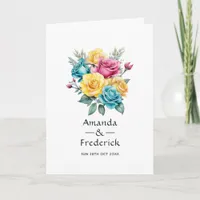 Turquoise, Yellow and Pink Floral Wedding Program