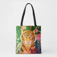 Floral Retro Tiger Tote Bag