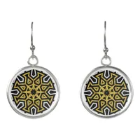 Black Gold Aztec Sun Tribe Love Mandala Earrings