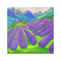 Lavender fields in front of mountains metal print