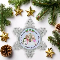 Vintage Snow Day Kids Pink Outdoor Christmas Scene Snowflake Pewter Christmas Ornament