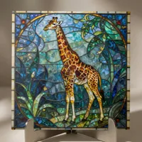 Colorful Faux Stained Glass Giraffe Mosaic Art Ceramic Tile