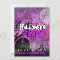 Pink Halloween Moon+Spider Web Invitation