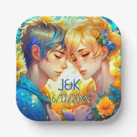 Anime Boy and Girl Floral Couple Personalized Paper Plates