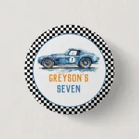 Boys Cool Blue Racing Car Kids Birthday Button