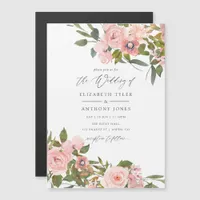 Watercolor Blush Pink and Rose Gold Roses Wedding Magnetic Invitation