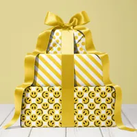 Yellow Happy Face Stripes and Polka Dot Wrapping Paper Sheets