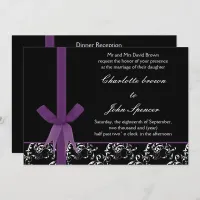 Black Purple White  Damask FAUX ribbon design Invitation