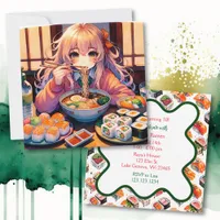 Sushi and Ramen Girl's Anime Birthday Party Invitation