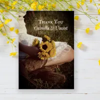 Bride Cowboy Boots Sunflowers Flat Thank You Notes