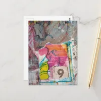  unique abstract mixed media collage Bird 9 Postcard