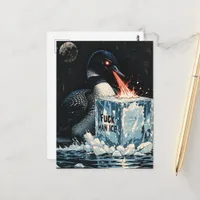 Angry lazer eyes MN Loon melting ice Postcard