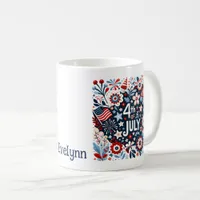 4th Of July Floral Personalized Coffee Mug