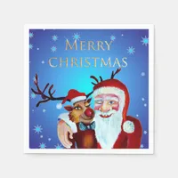 Watercolor Magical Santa Claus Smiling Rudolph Napkins