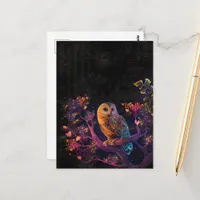 Beautiful Owl in a tree in the Night  Postcard