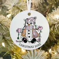 Cute Hand Drawn Blue Snowman Christmas    Metal Ornament