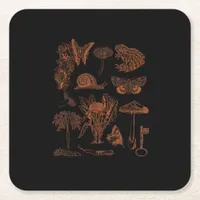 Botanical Art, Frog Fungi Goblincore Aesthetic Cot Square Paper Coaster