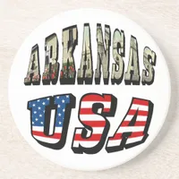 Arkansas Picture and USA Flag Text Drink Coaster