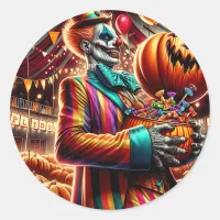 Scary Clown with Jack O' Lantern Halloween Classic Round Sticker