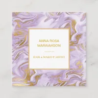 *~* Gold Foil Veins Lavender Marble Modern Chic Square Business Card