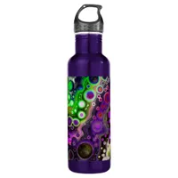 Purple, Lime Green, Black Fluid Art   Stainless Steel Water Bottle