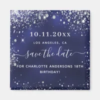 Birthday navy blue glitter save the date magnet