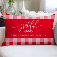 Red & White Buffalo Check Grateful Personalized Lumbar Pillow