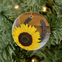 Sunflower and Horseshoe Country Western Wedding Ceramic Ornament