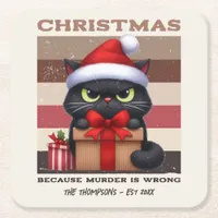 Cozy Mocha Mousse Funny Cat Retro Christmas Square Paper Coaster