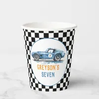 Boys Cool Blue Racing Car Kids Birthday Paper Cups