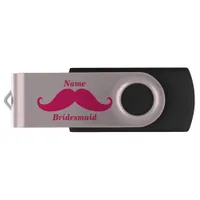 Bridesmaid Tiara & Mustache USB Silver, Black Flash Drive