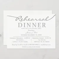 white and silver Elegant Script Rehearsal Dinner Invitation